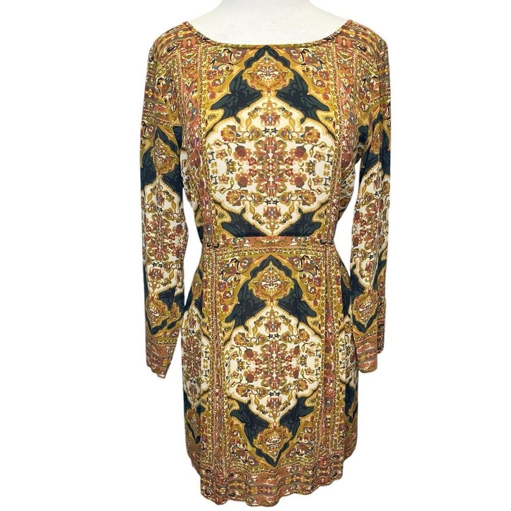 CALYPSO ST BARTH 100% Silk Tunic Dress Small Printed Brown Orange Black Bohoβ